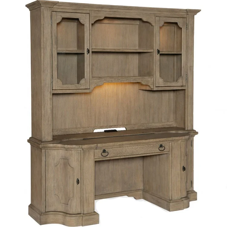 American Traditional Furniture Home Office Computer Credenza Wooden Desk with Bookcase