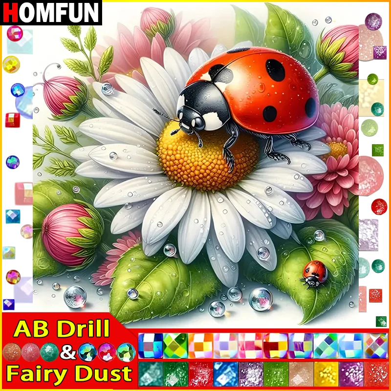 

HOMFUN Fairy Dust AB Diamond Painting Full Square/Round Drill 5D DIY "Animal Ladybug Flower" Daimond Embroidery Rhinestone Decor
