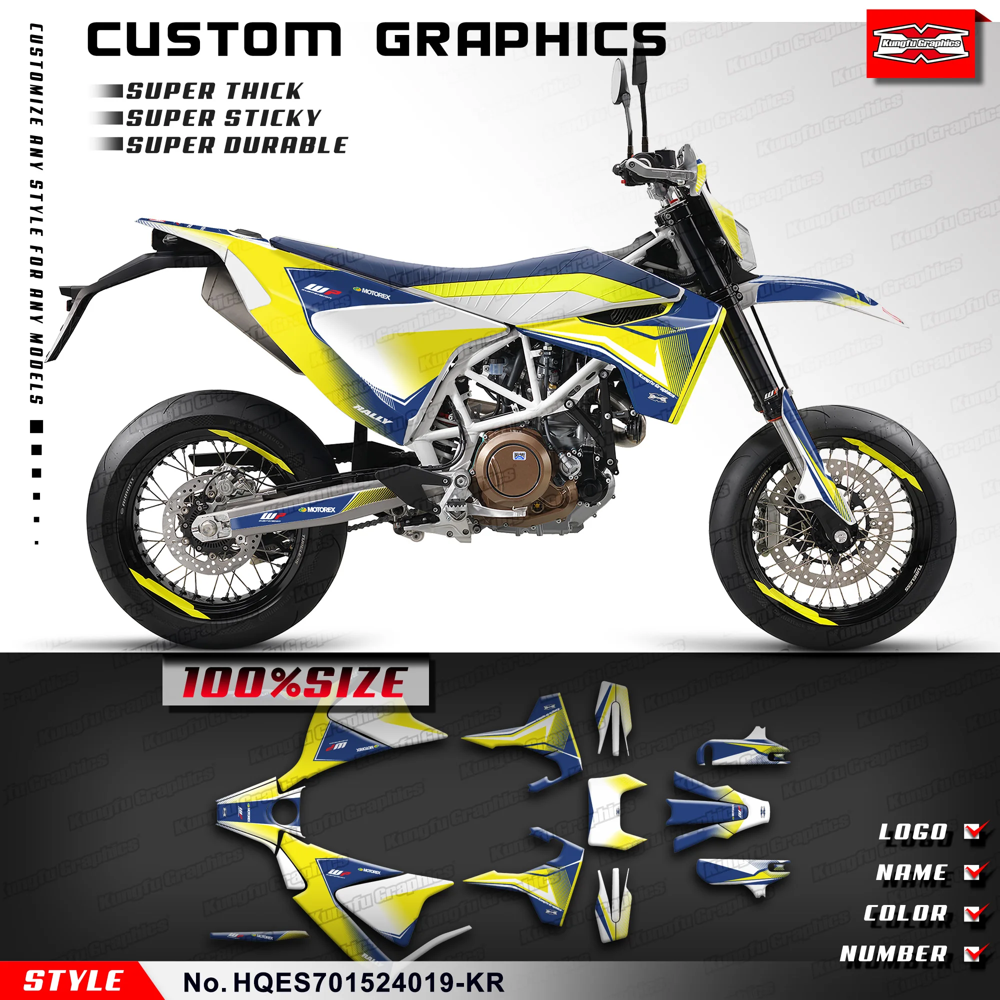 KUNGFU GRAPHCS Custom Sticker Vinyl Wrap Kit for Husqvarna Enduro Supermoto 701 2015-2024, HQES701524019-KR