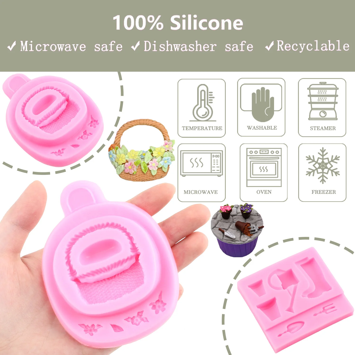 Garden Picket Fence Silicone Molds Flower Basket Fondant Molds Cake Decorating Tools Chocolate Mould Candy Resin Clay Moulds