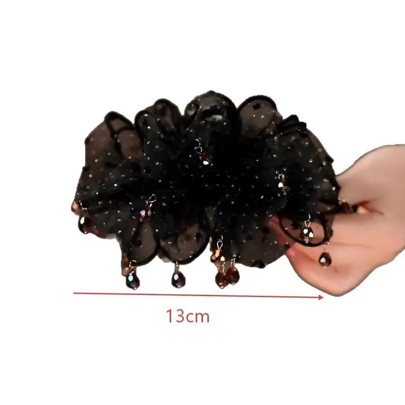 Pinza de Pelo Negra con Malla Brillante y Borlas, Decoración de Diamantes de Imitación, Pinza de Pelo de Lujo, Accesorio de Pelo Moderno para Niñas, Evento de Graduación