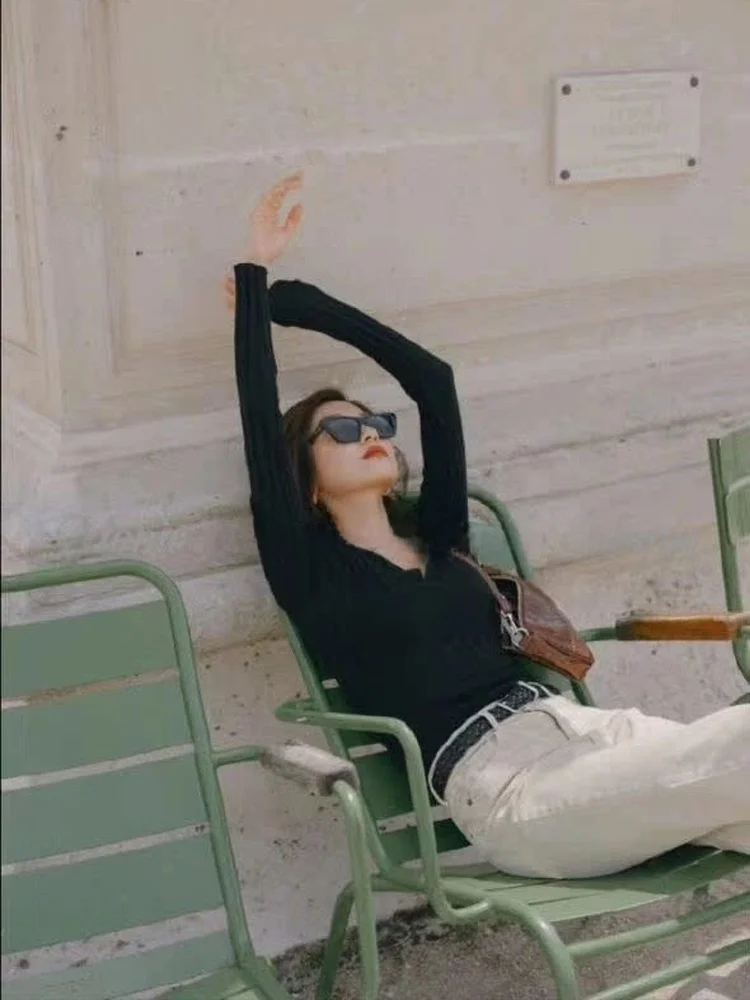 Slim Fit Wool Knitted V-Ne Long Sve Base Layer Sweater Autumn Winter Simple Sle Women's Faion Soft Warm  Color