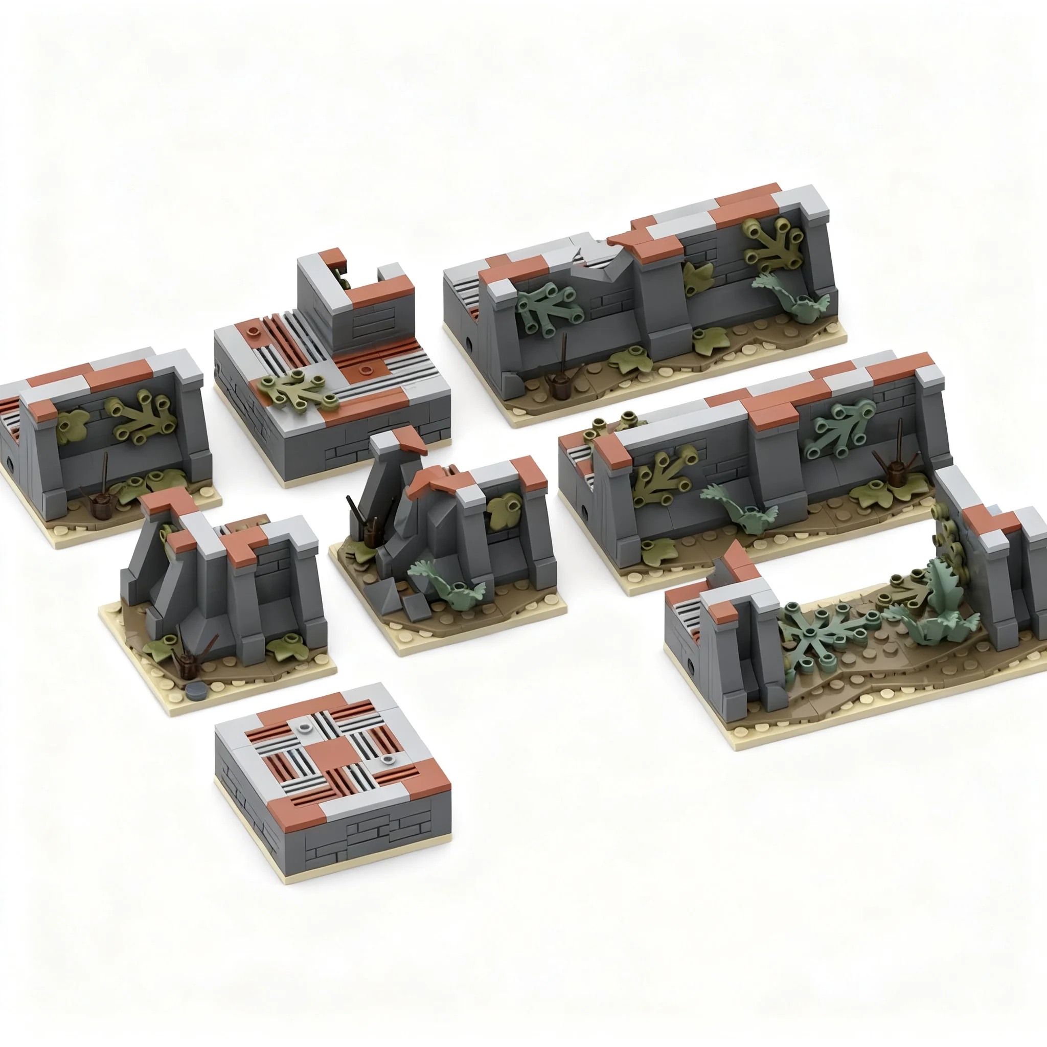 793pcs MOC Modular Buildings Modular Abandoned Fortress - Basic Low Walls Model Toy Building Blocks Architecture Christmas Gift