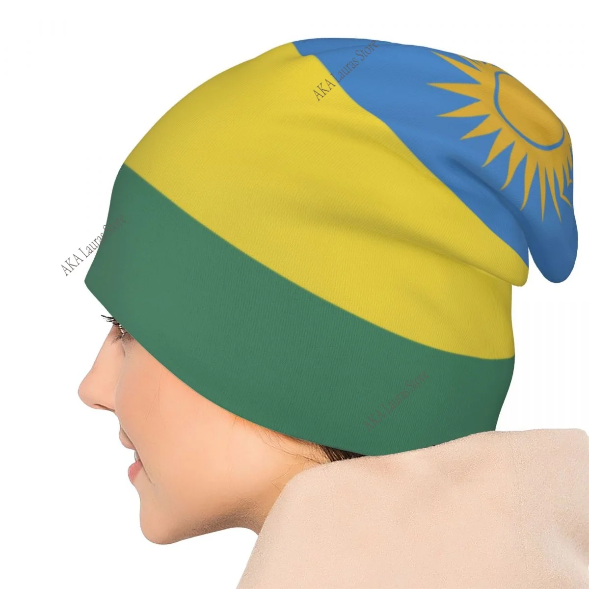 رواندا العلم الخريف الإناث الدافئة بيني مزدوجة تستخدم في الهواء الطلق بونيه القبعات #6