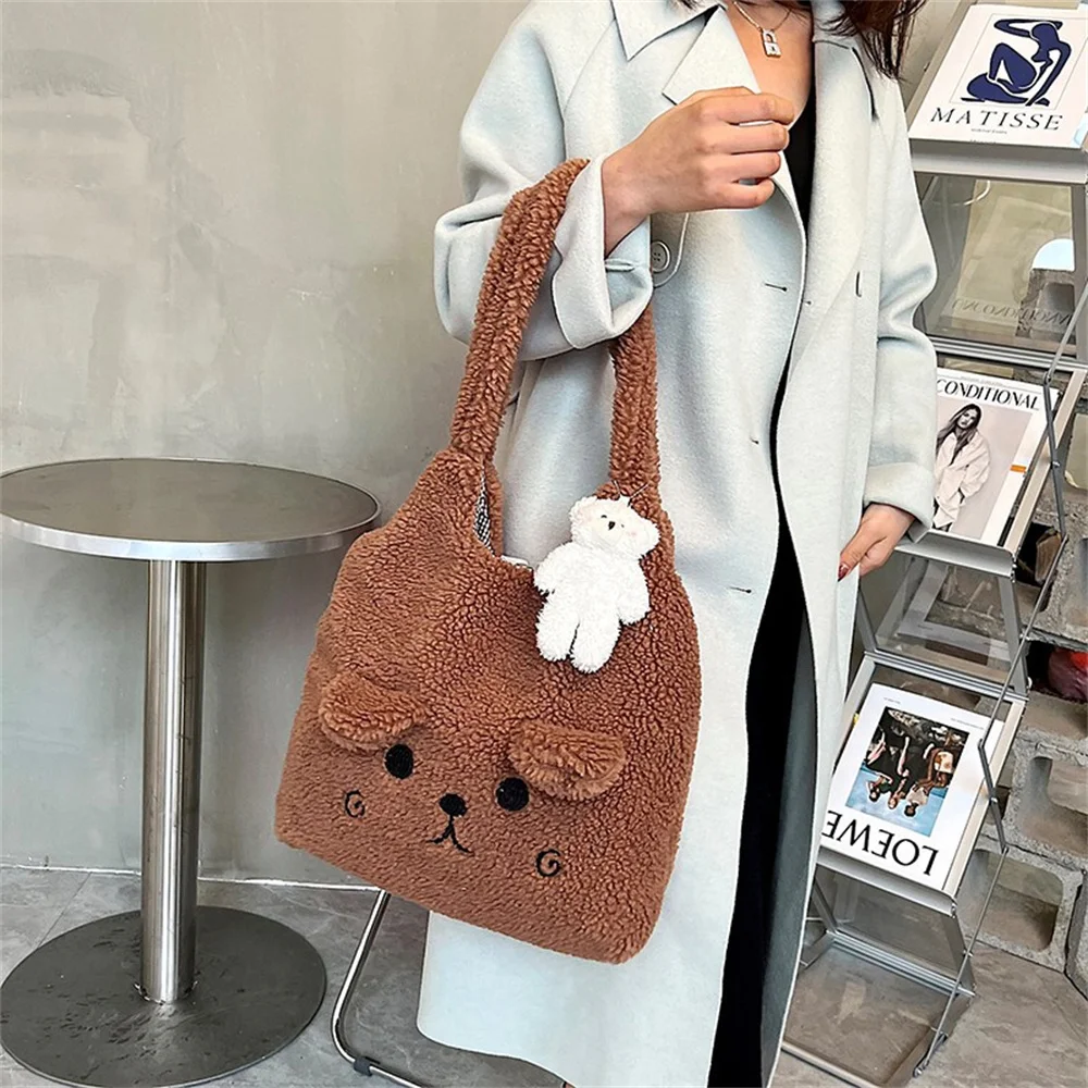 Borsa a tracolla con stampa di cartoni animati shopper femminili donna ragazze donna autunno inverno borsa in peluche Tote Fashion Large Capacity