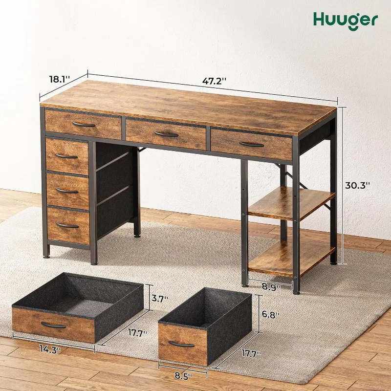 Computer Desk with 6 Drawers, Corner Desk with Storage, Work Desk for Home Office, Study, Living Room, Rustic Brown