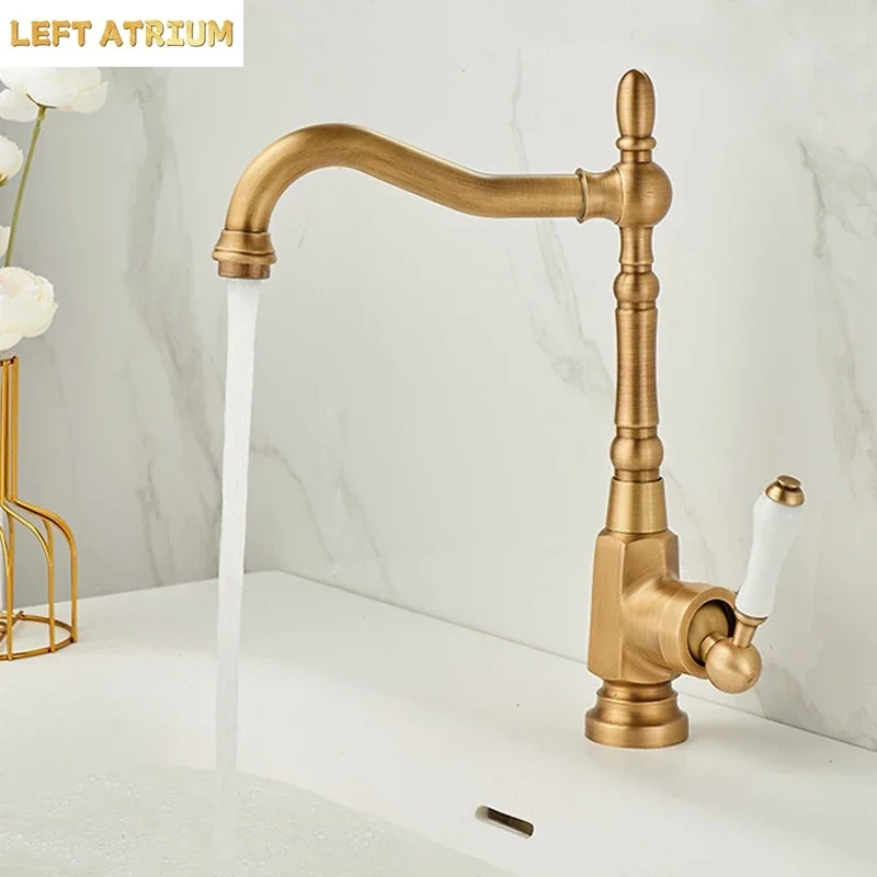 Vintage brass countertop basin faucet bathroom bathroom counter basin European style hot and cold water faucet