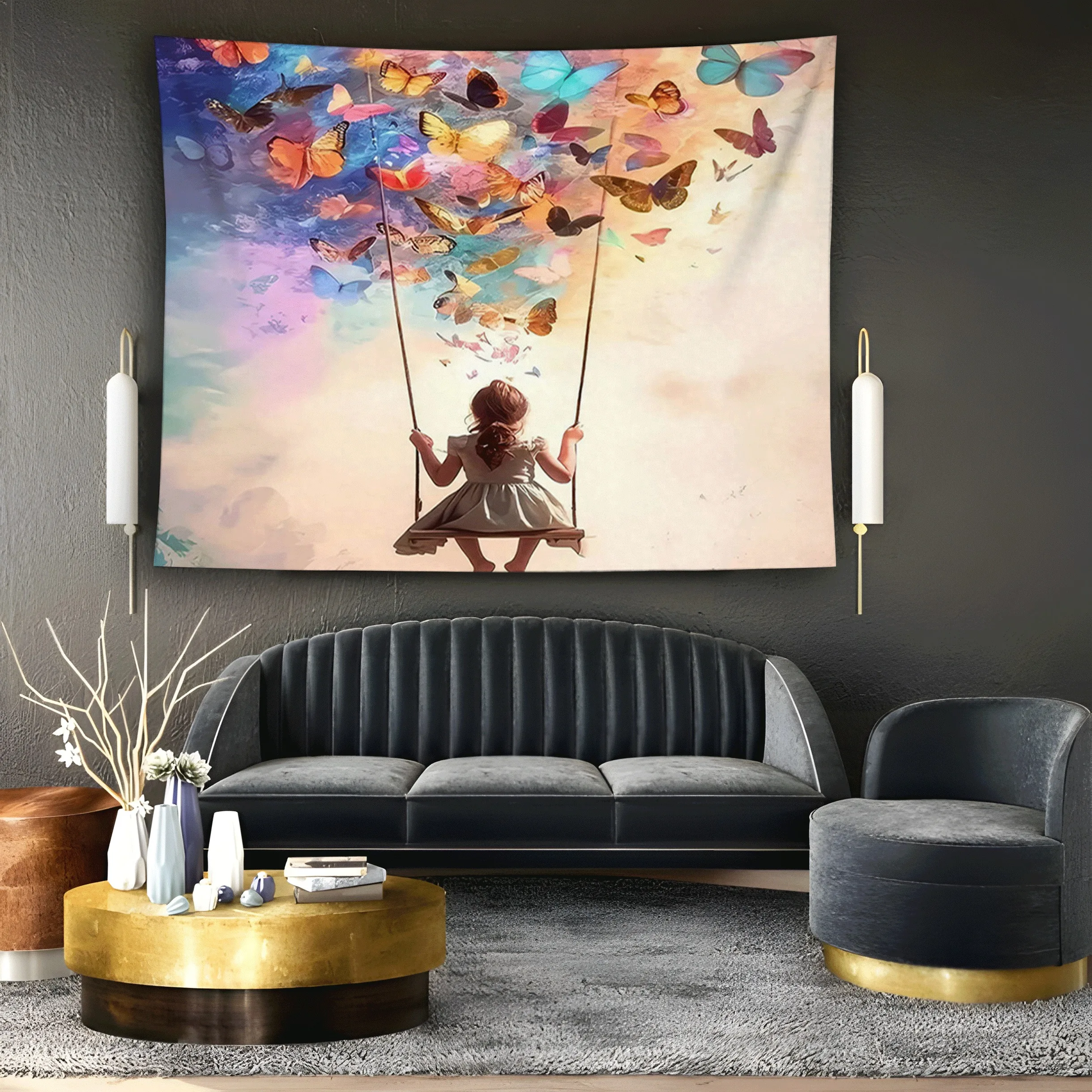 Butterfly Dream Swing Theme Digital printing polyester wall hanging tapestry decorative Living room bedrooms background gift