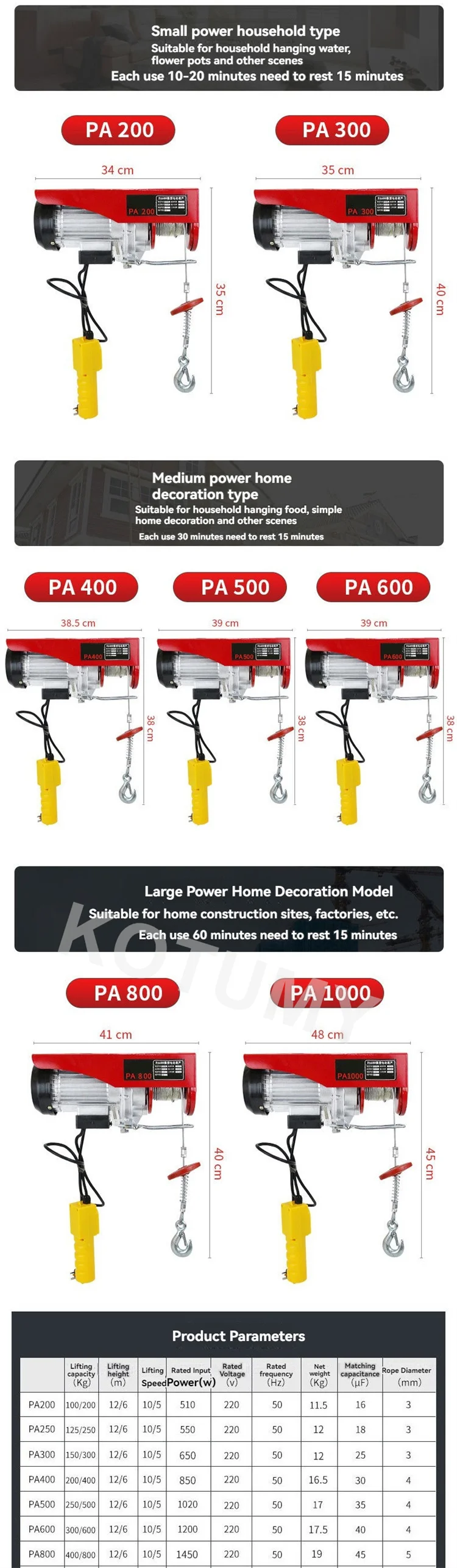 Electric Hoist Lifting Cable Small Hoisting Crane Electric Workshop Gantry Crane Winch Lifting