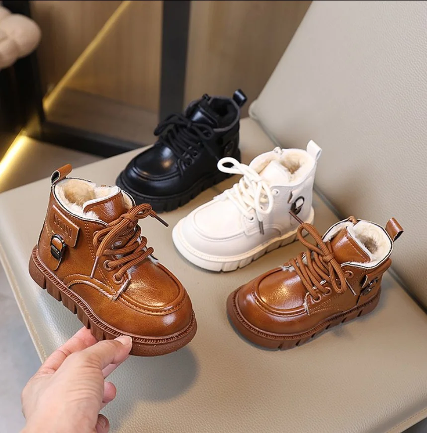 Winter Girls Snow Boots Children Soft-sole Non-slip Zipper Toddler Cotton Shoes Kids Outdoor Baby Warm Plush Soled Sneakers