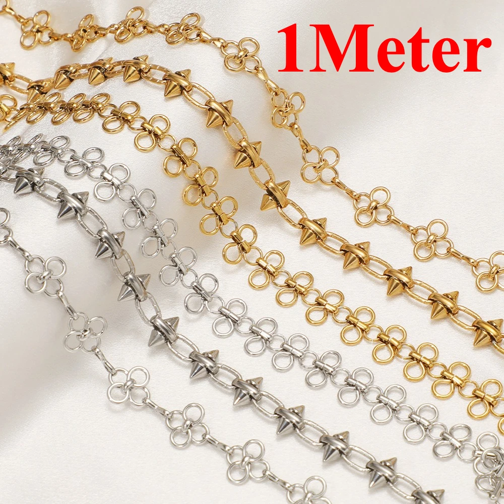 1 Meter Stainless Steel Bow Knot Thorns Flowers Chains for DIY Handmade Jewelry Hip Hop Necklaces Findings Women Earrings Making