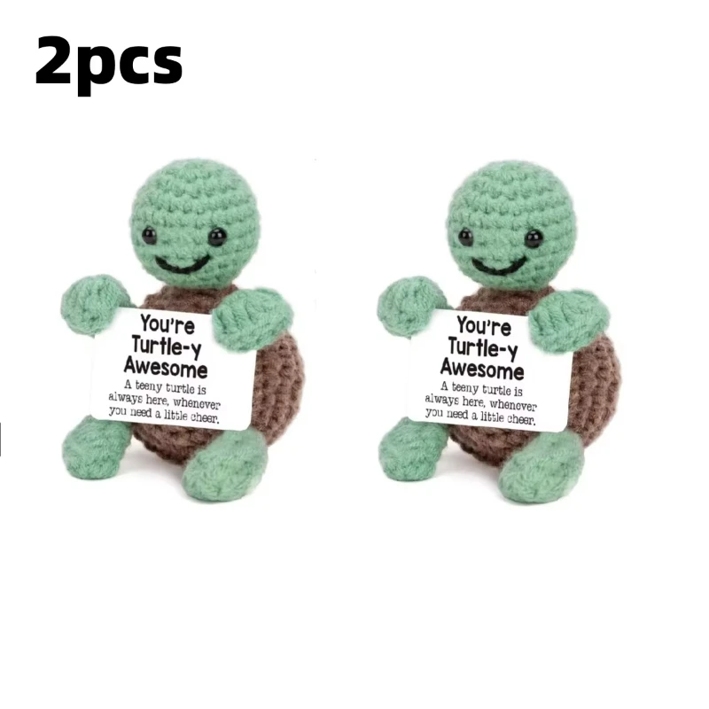 1/2/3 Uds. Tortuga de punto hecha a mano positiva, decoración de la habitación del hogar, tortuga de ganchillo divertida con adorno de tarjeta, regalo de Navidad