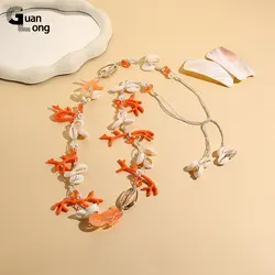 Trendy Acrylic Shell Coral Chain Necklace for Women Long Blue Orange Simple Necklace For Girls Summer Sexy Beach Fashion Jewelry