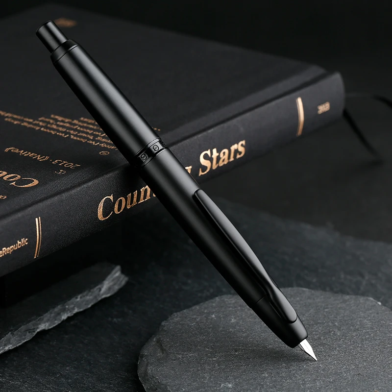 2023 New Arrival MAJOHN A1 Retro Matte Black Retractable Fountain Pen 0.4mm EF Nib Press Ink Pens for Writing Office Stationery