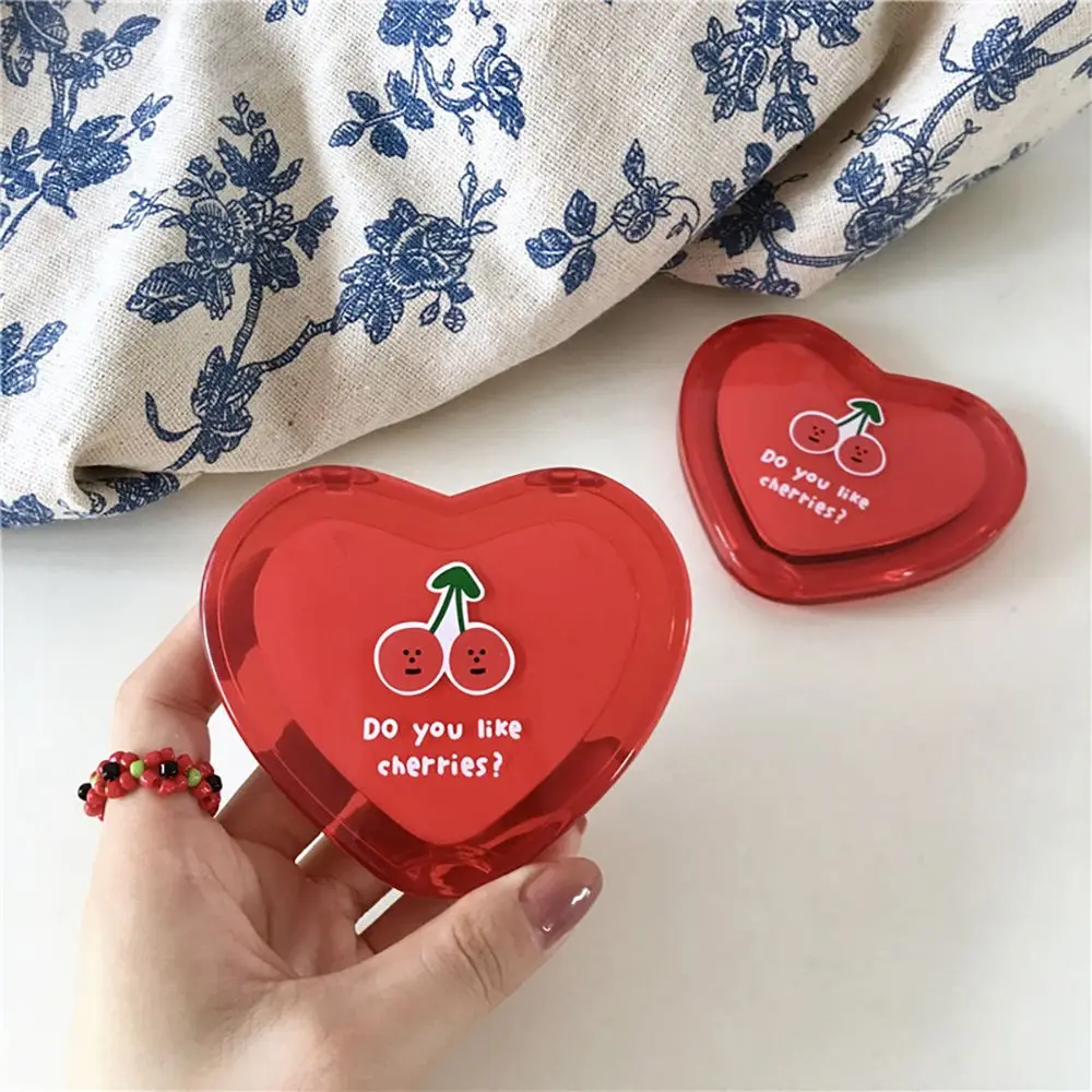 Folding Compact Heart Shaped Women Gifts Double-sided Cherry Pattern Cosmetic Mirrors Makeup Mirrors Pocket Mirrors Mirrors