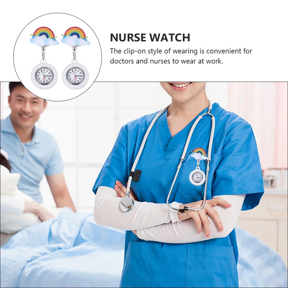 

2pcs Luminous Nurse Watch Rainbow Silicone Pocket Watch For Doctors Nurses Waterproof Medical Clip-On Timepiece Large Dial