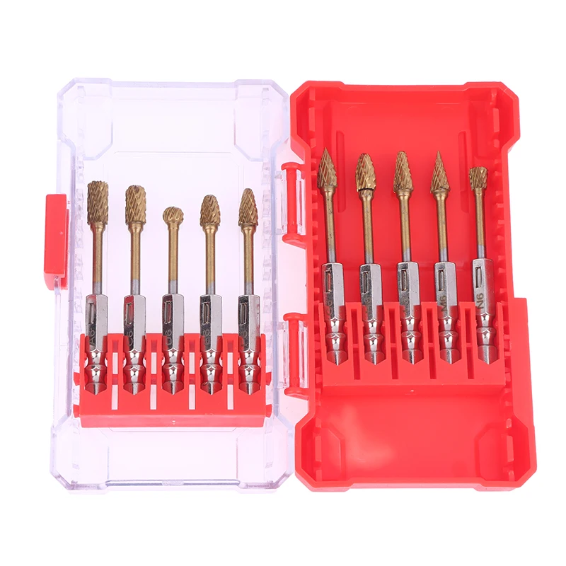 Electric Woodwork Polishing Tool 10PCS, Double Striped Rotary File, Golden Hard Alloy Tungsten Steel Grinding Head
