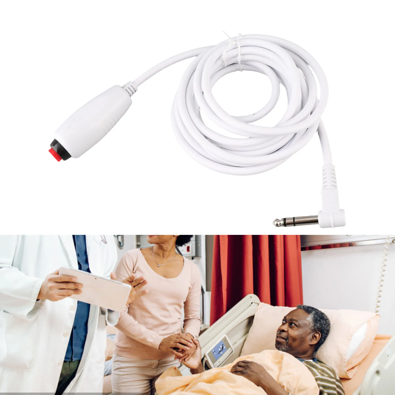 Push Button Cord  6.35mm Interface Replacement Nurse Call Cord with Clip for Nurse Station 9.8ft Nurse Call Cord