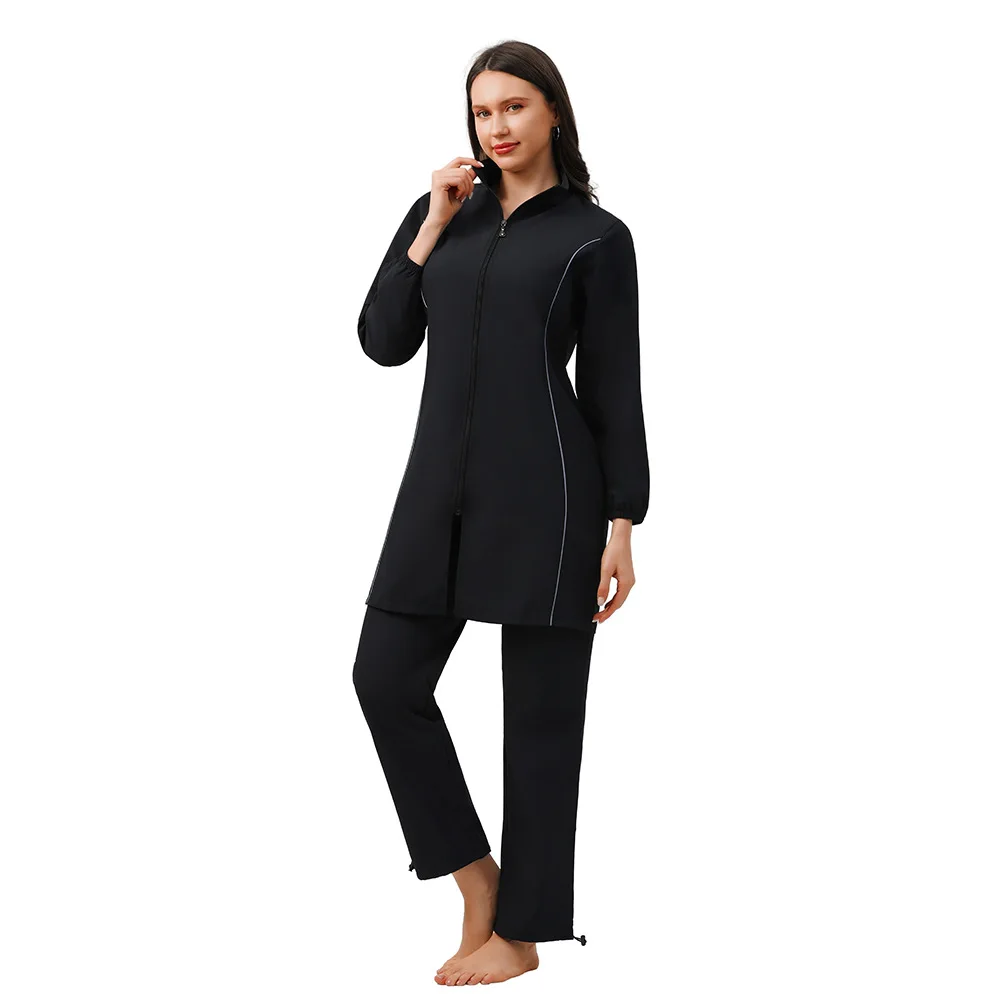 

Новый женский исламский купальник для Рамадана, свободный крой, комплект из 3 предметов, большие размеры, консервативный стиль, на молнии, пляжная одежда с комплектом шляпки