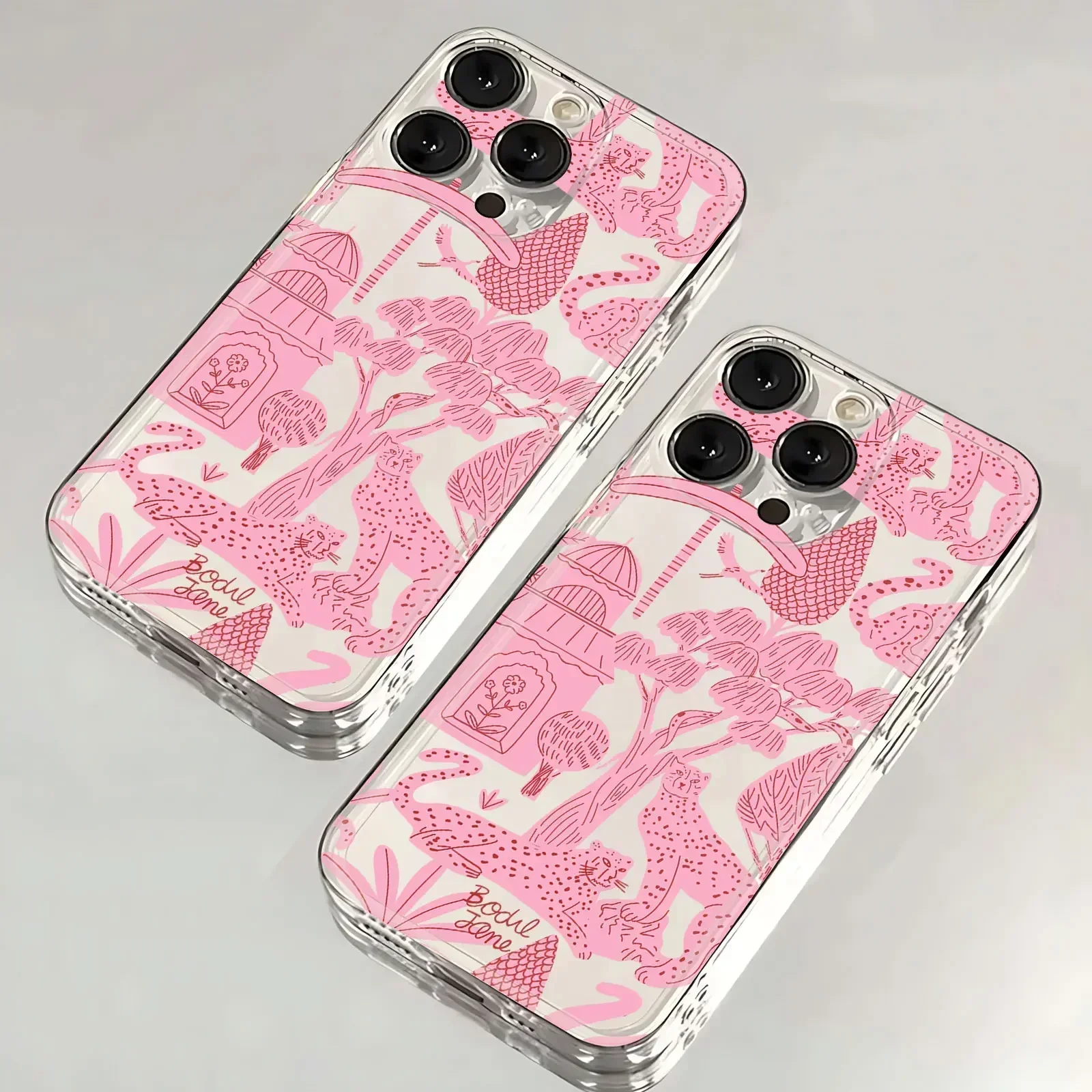 Pink Cheetah Paradise Clear Case for iPhone 16 12 13 mini 11 14 15 Pro Max Xs XR 8 Plus Ultra Thin Soft Silicone Leopard Cover