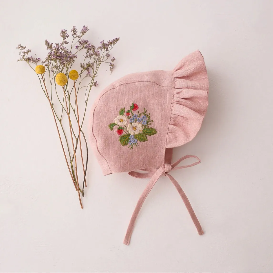 Girls Rustic Style Strawberry Embroidered Double-Layer Breathable Children Hats Girls Fashion Hats
