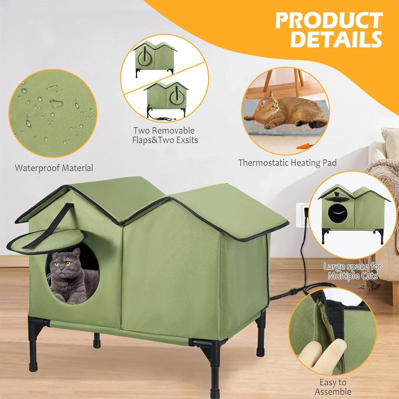 Amazon popular outdoor large cat heating house weatherproof and warm, suitable for multiple cats, easy to assemble