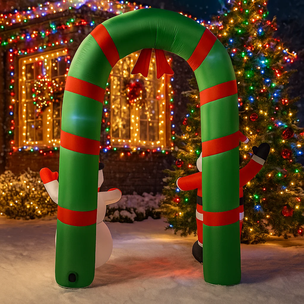 7.8フィート クリスマスデコレーション インフレータブルおもちゃ サンタクロース 雪だるま アーチウェイ ホームヤードオーナメント LED装飾付き クリスマスパーティーおもちゃ