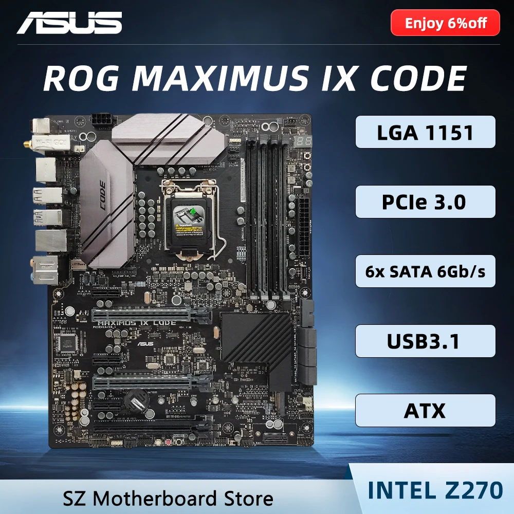 

Материнская плата ASUS ROG MAXIMUS IX CODE Z270 LGA 1151, поддержка i7-7700K/6700K i5-7600K/6600K i5-6500 i3-6100, процессор DDR4 64 ГБ M.2 ATX