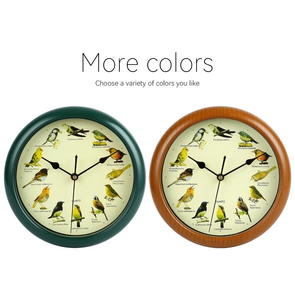 10 Inch Wall Hanging Clock Sound Feature Decorative Design Singing Bird Clock Hanging Style Musical Wall Clock Room Decoration