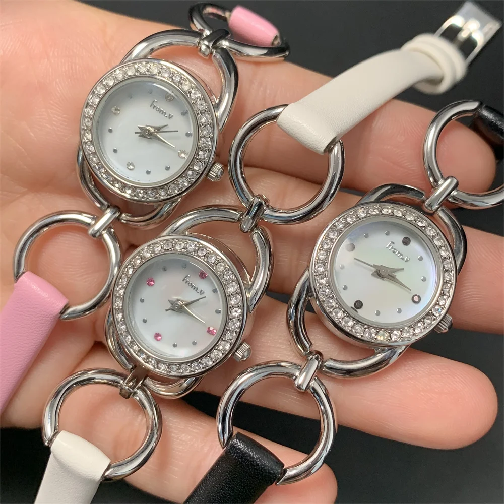 

1Lot=6PCS Clearance Sales Wholesale Shell Jewelry Watches Women 8MM Thin Leather Strap Wrist watch Quartz Crystals Watch 3ATM