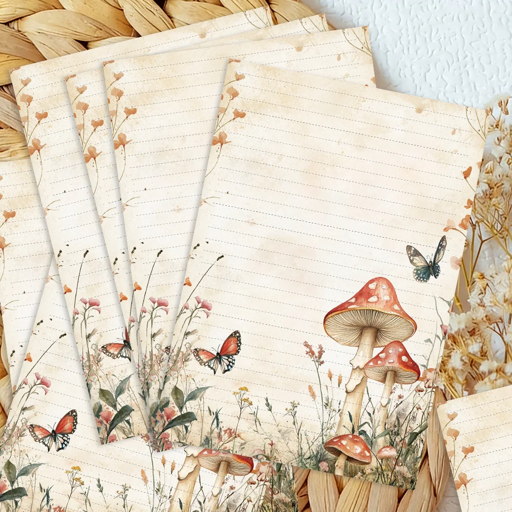30 Sheets, B5 Vintage Forest Mushroom-themed Writing Paper, Lined, No Glue, Perfect For Notebooks, Memos, And Stickers