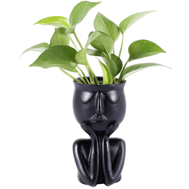 

New 2 Pc Character Portrait Flower Pot Resin Succulent Plant Pot Abstract Face Flower Pot Household Desktop Vase