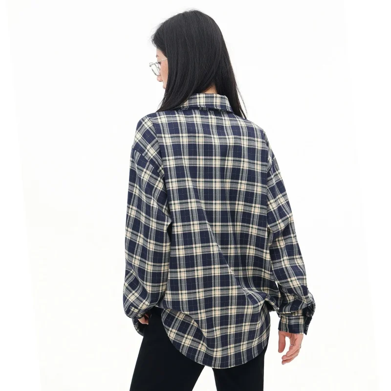 Camicia a quadri da donna Nuovo stile giapponese Manica lunga Designer Camicetta di marca di lusso a coda di rondine Top di grandi dimensioni di alta qualità da donna