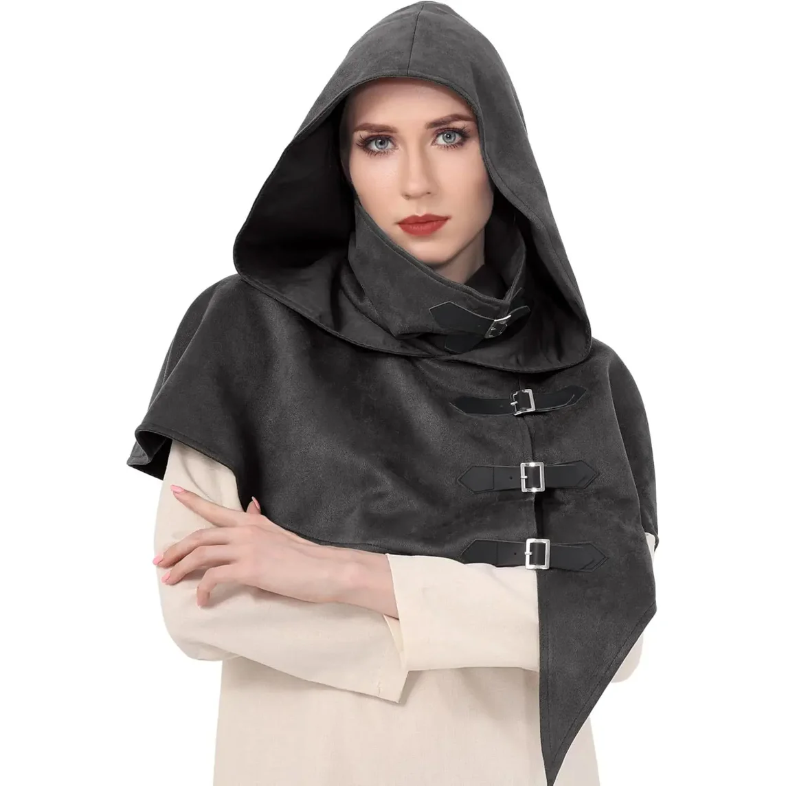 Halloween Adult Unisex Solid Color Death Monk Clothing Monk Robe Wizard Cloak Medieval Hooded Cloak Cosplay Party Stage Costume