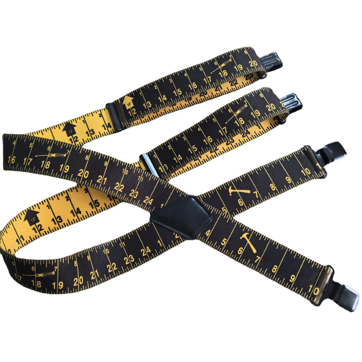 Heavy Duty Suspenders for Men Work Tape Measure Pattern 5cm X-back 4 Strong Clips Ruler Suspenders Trouser Braces Strap Belt
