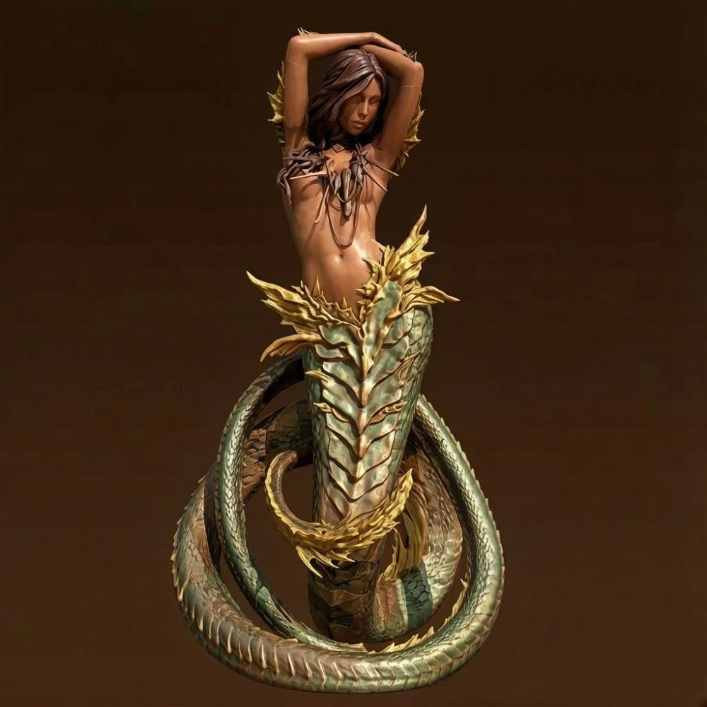 60mm/80mm/100mm 3D Printed Miniature Model of Fantasy Flood Dragon Maiden DIY Self-assembly and Coloring Figurine Craft Gift