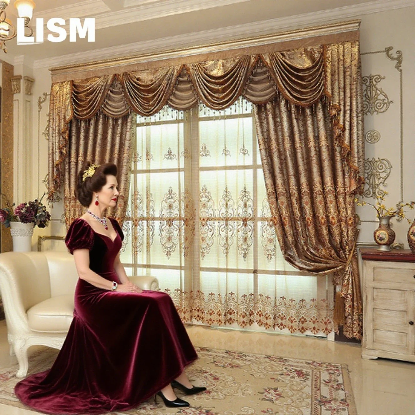 European Water-soluble Embroidered Curtains for Bedroom and Living Room Customized Lace Fabric Window Decoration Blackout  Tulle