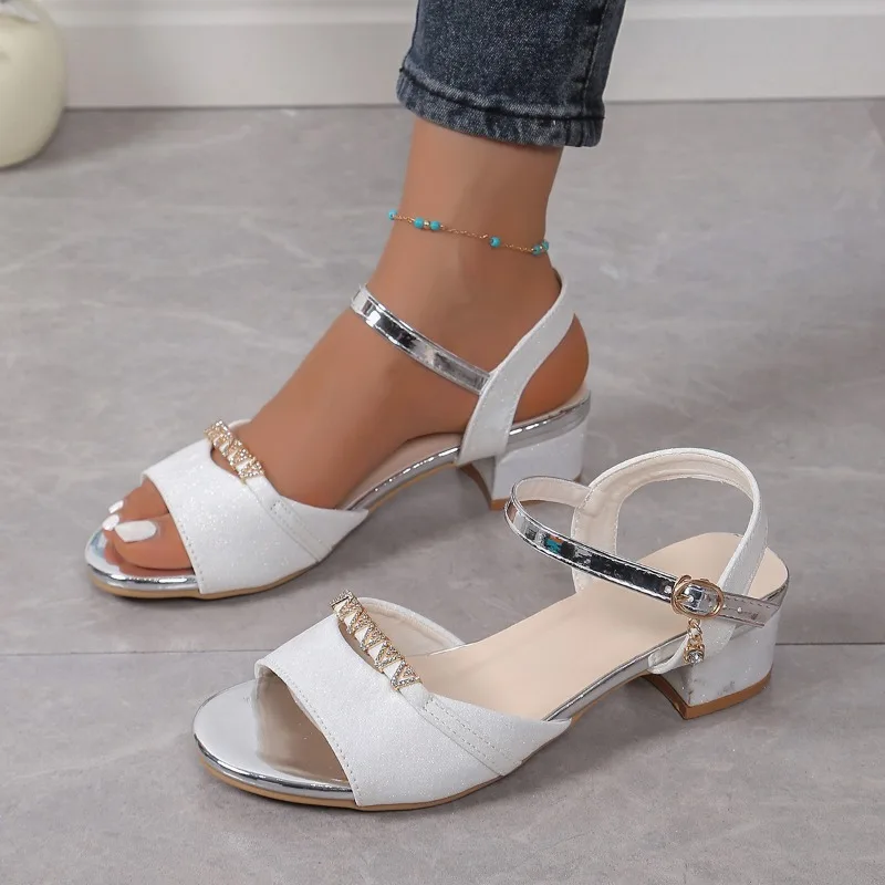 Ladies Shoes on Sale 2024 Fashion Ankle Strap Slingbacks Women Sandals Summer Open Toe Mixed Colors Buckle Chunky Heels Sandals