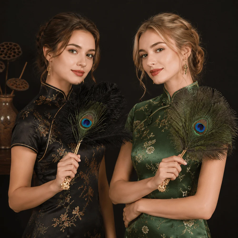 Chinese Style Ostrich Feather Fan Portable Exquisite Elegant Handheld Fans Classical Soft Fluffy Dance Hand Fans Home Decoration