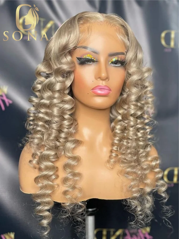 Farbige blonde afro shor verworrene lockige perücken asch blond 13x6 hd transparente spitze front menschliches haar perücke honig blond 613 für frauen