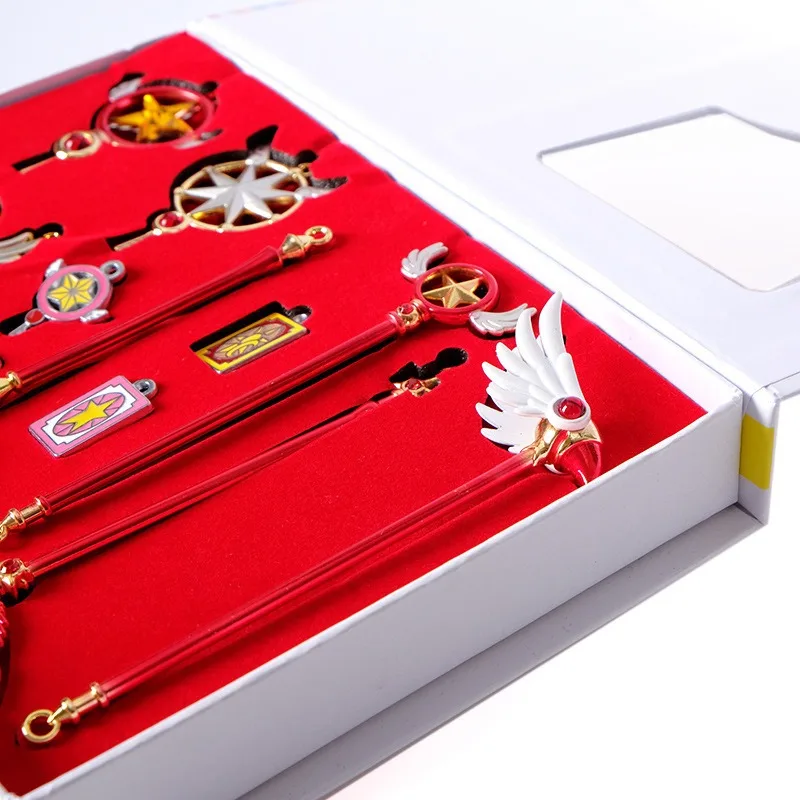 11pcs/set Card Captor Sakura Anime Peripheral Cosplay Clow Card Birds Head Magic Wand Fans Collection Jewelry Gifts