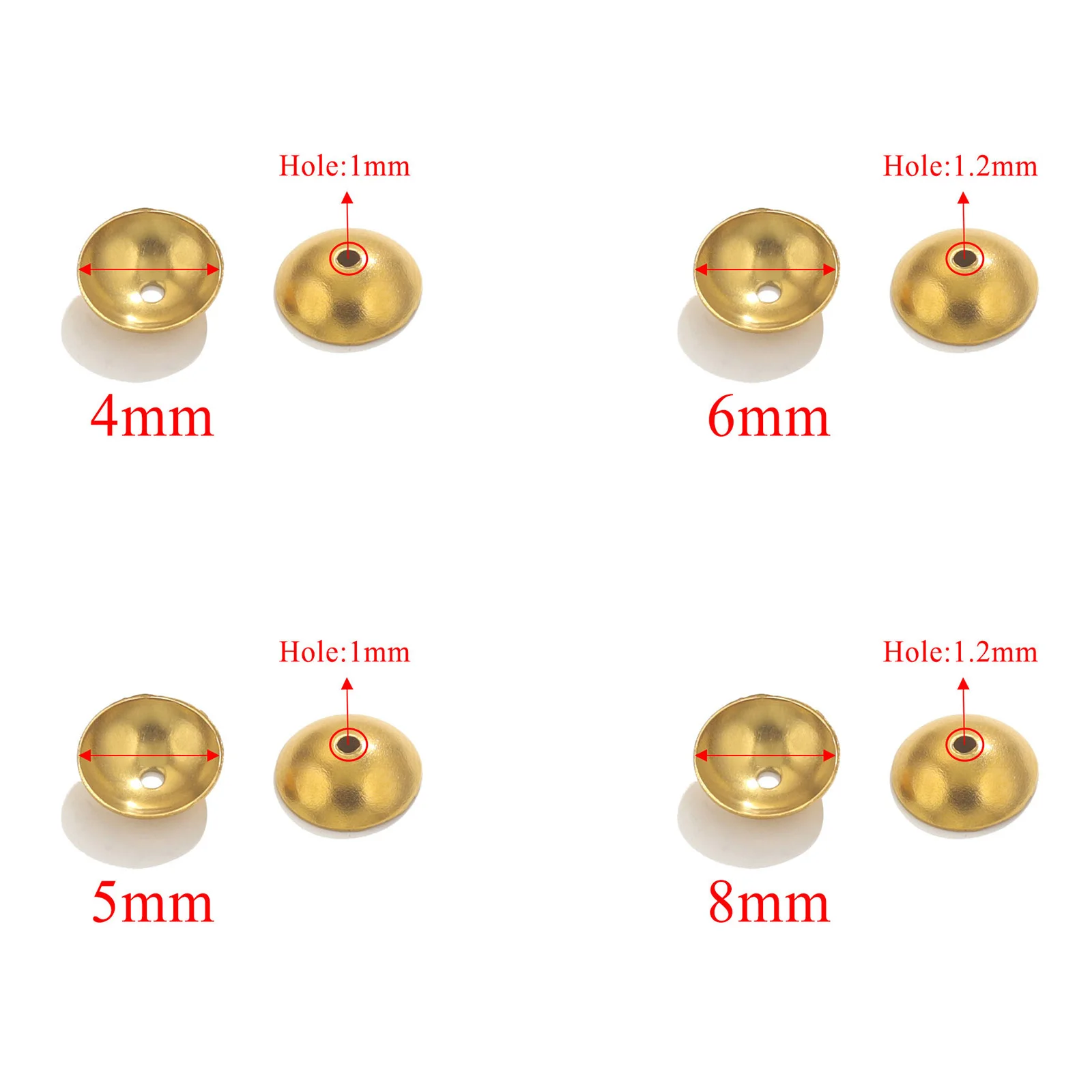 20 PCs 4-5mm 304 Stainless Steel Beads Caps Disc 18K Gold Color Round Jewelry Findings for DIY Bracelet Earrings