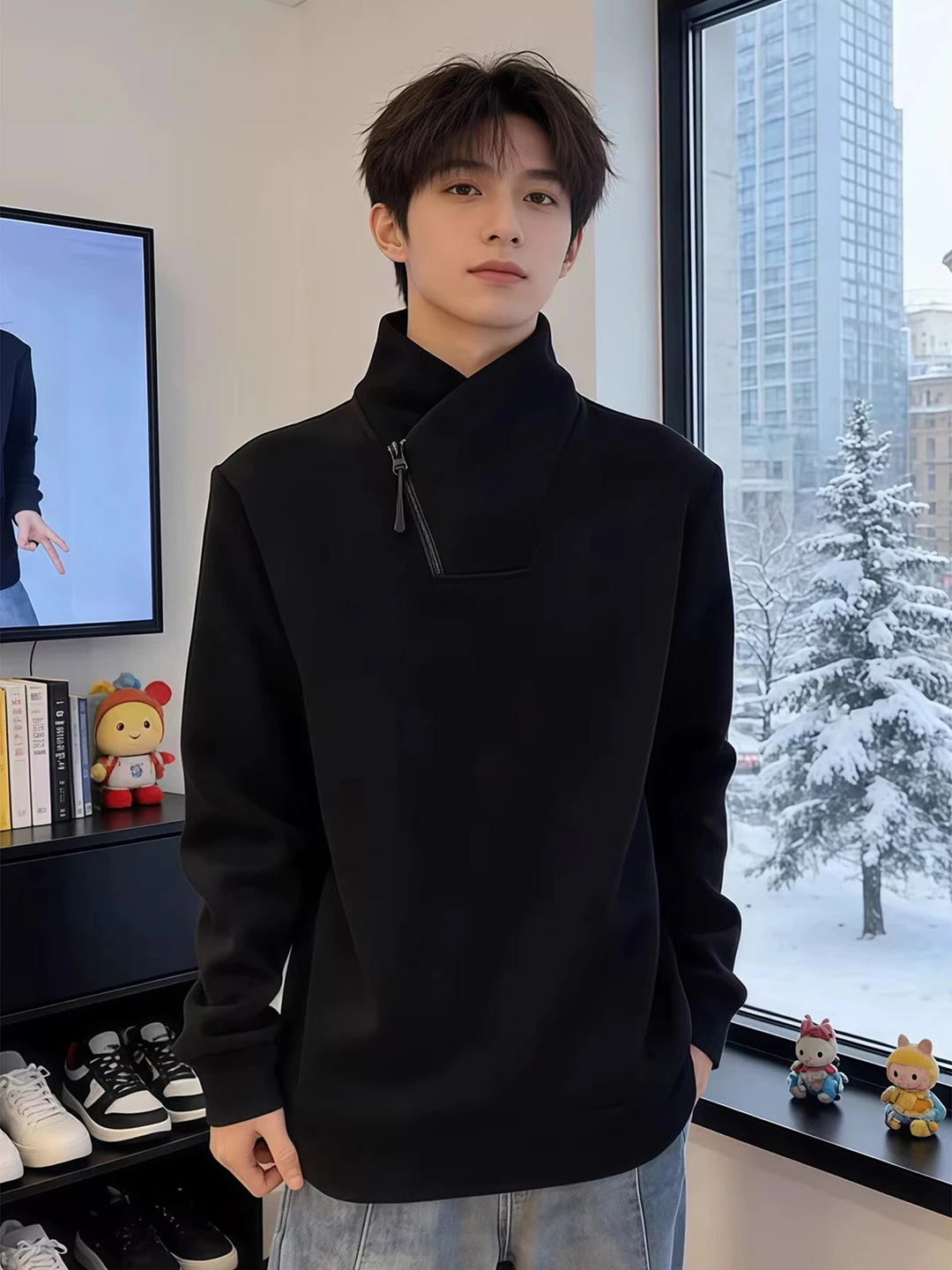 

Men's Hoodie Sweatirt Stand Collar f Zipper Fce Long Sve Thermal Comfortable Casual Faion Streetwear T-irt