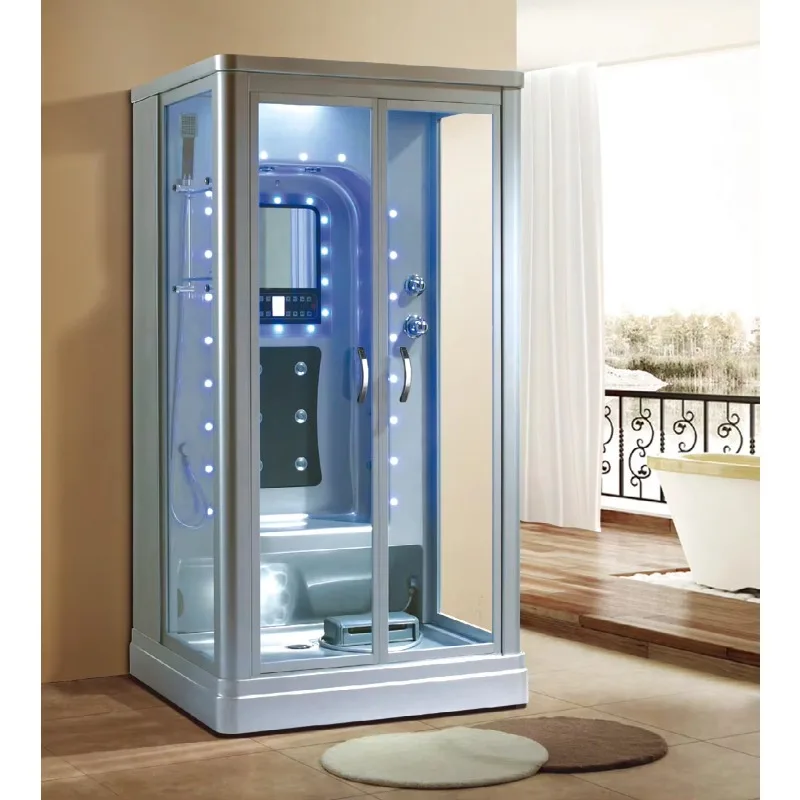Customization Modern Portable 3KW Wet Steam Corner Shower Room Complete Acrylic Bath Cabin Remote Control Hemlock Panel 2 People