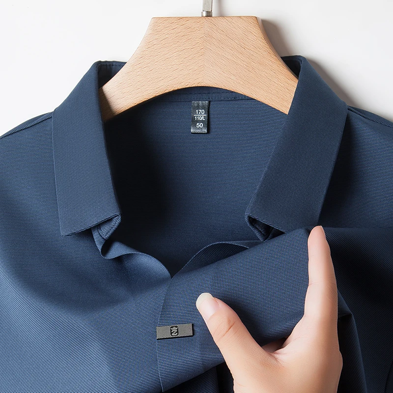 

Luxury Quality Men's Polo Shirt V-neck Long Sleeve Spring Autumn New Ice Silk Business Simple No Trace Versatile Lapel T-shirt