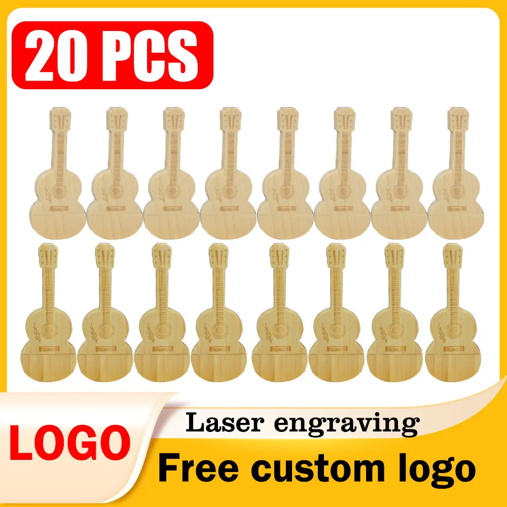 

20 шт. Бесплатный индивидуальный логотип, деревянная гитара, флэш-накопитель USB2.0, 4G, 8G, 16G, 32G, 64 ГБ, 128 ГБ, креативные подарки, ручки, флэш-накопители, карта памяти