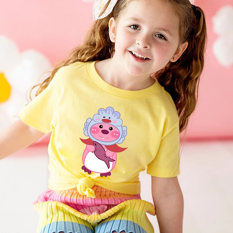 

loopy printed kids T-shirt summer children's cotton short-sleeved suitable for boys and girls yellow casual tops