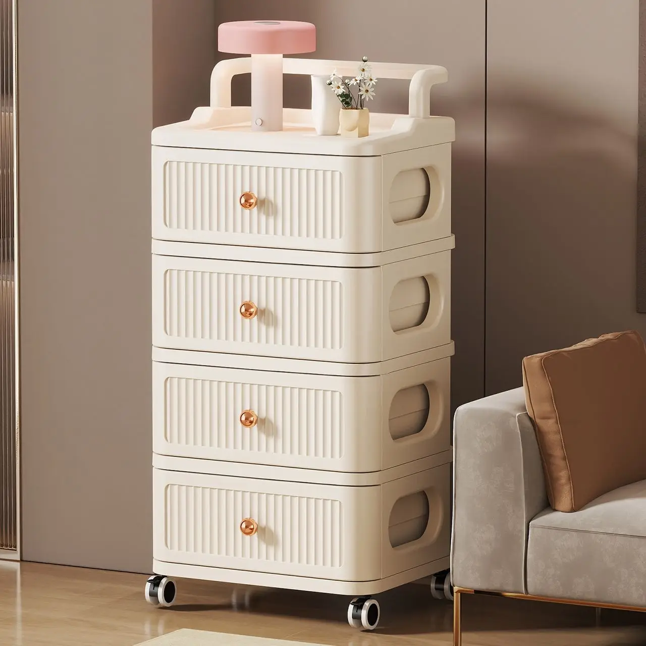 Multi-Drawer Mobile Toy Storage Cabinet for Kids Bedroom Baby Feeding Table Utility Cart Home Use Furniture for Children