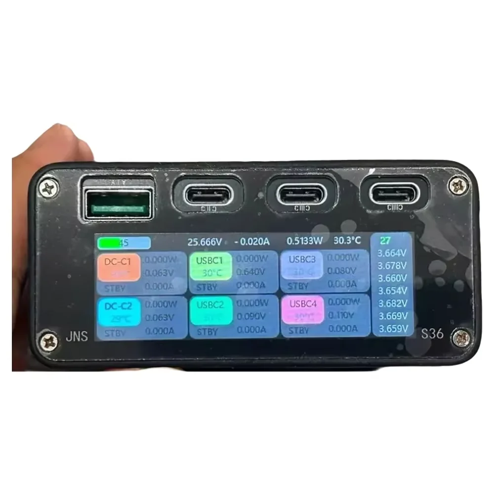JNS S36 7-Slot Welding-Free Color Screen Power Bank Kit 21700 Battery Box DIY High Power Mobile Power Case
