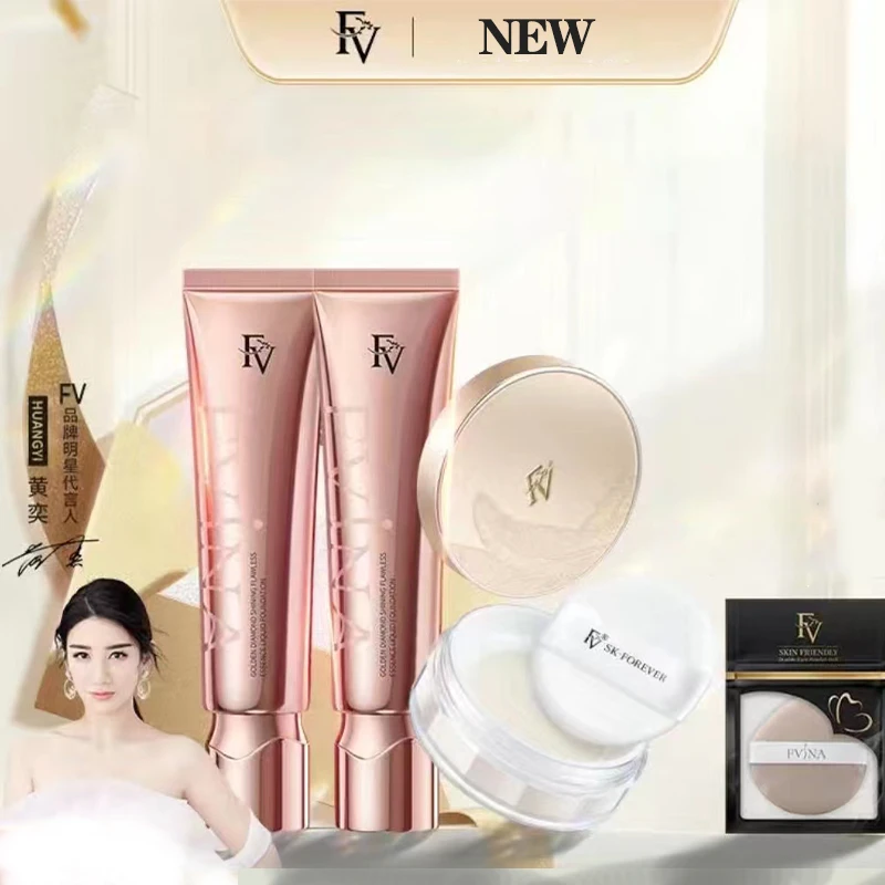 New FV Golden Diamond Shining Flawless Essence Liquid Foundation Concealer Oil Control Moisturizing Long Lasting BB Cream Kit